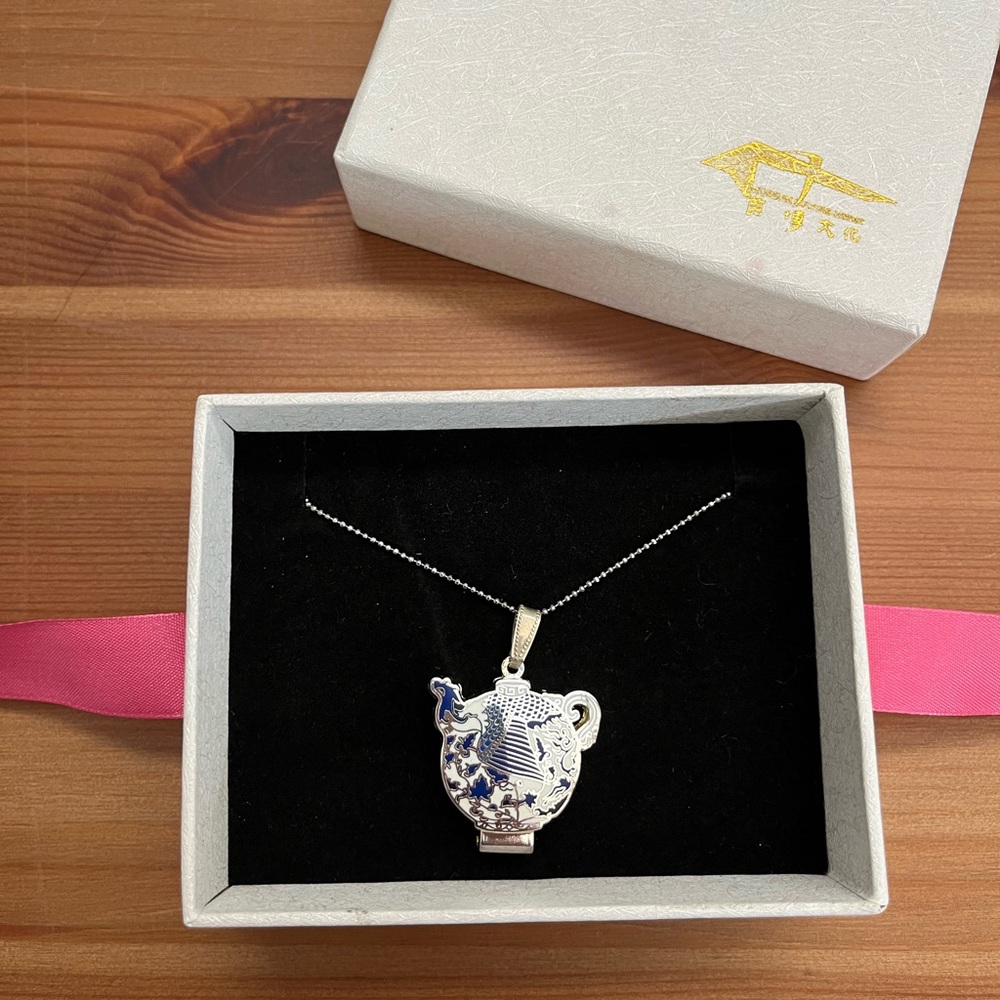 Teapot locket necklace with chain